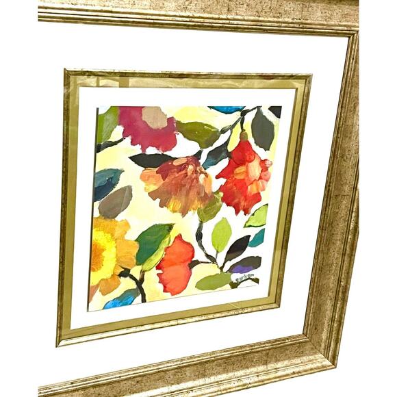 Kim Parker 27x27 FRAMED ART Floral Tile I Flowers Signed Wall Hanging Gold Frame - Picture 3 of 7